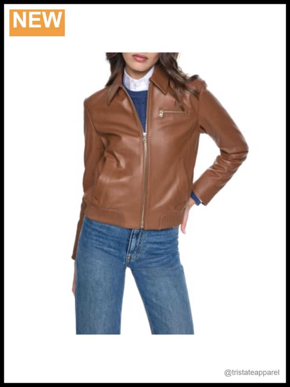 Genuine Lamb Leather Bomber Jacket Women's Zip Front